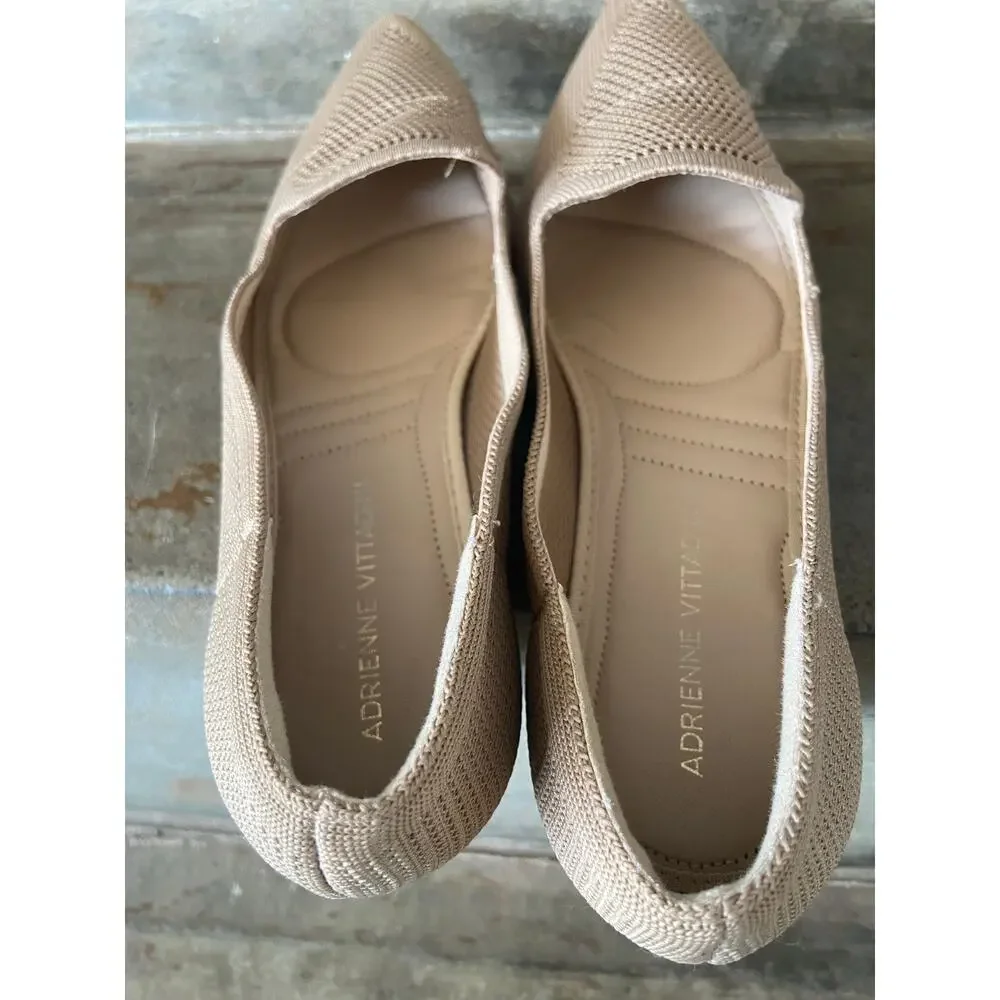Adrienne Vittadini Skippy taupe knit upper pointy toe kitten heel pump